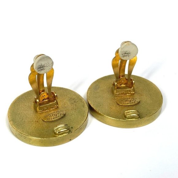 Authentic CHANEL CC CC Mark vintage Circle Round 94P Earrings Gold Plated Gold - Picture 3 of 11